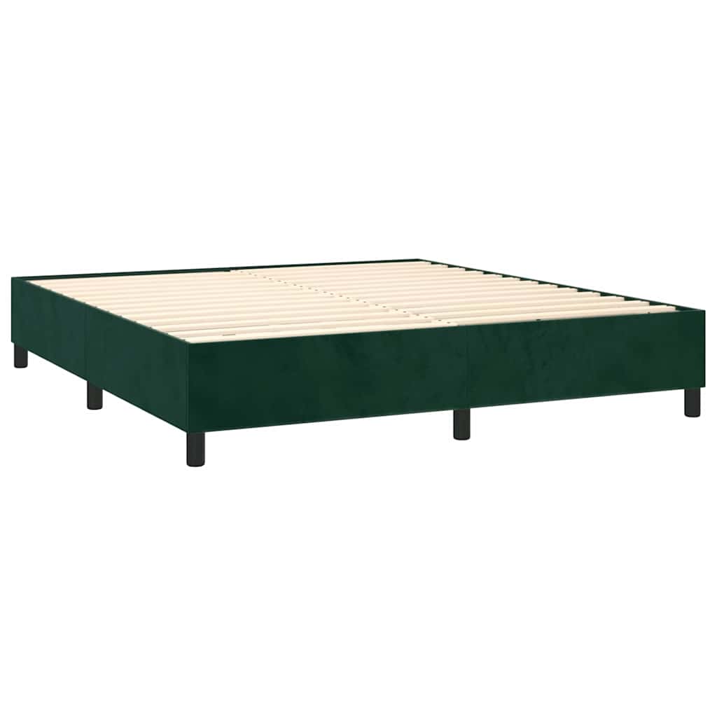 Krevet box spring s madracem LED tamnozeleni 180x200 cm baršun