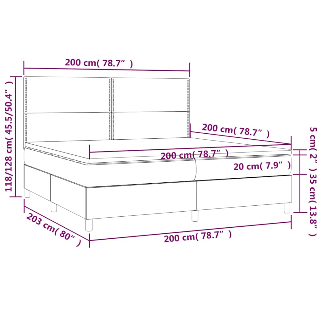 Krevet box spring s madracem LED tamnozeleni 200x200 cm baršun