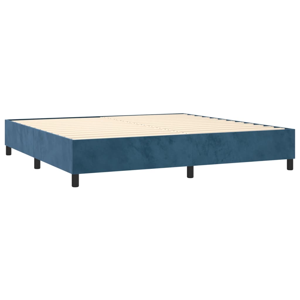 Krevet box spring s madracem LED tamnoplavi 200x200 cm baršun