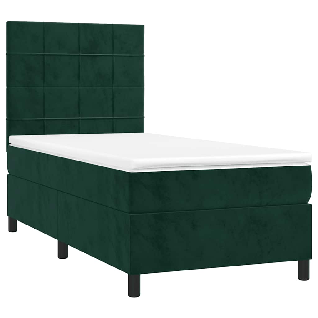 Krevet box spring s madracem LED tamnozeleni 80 x 200 cm baršun
