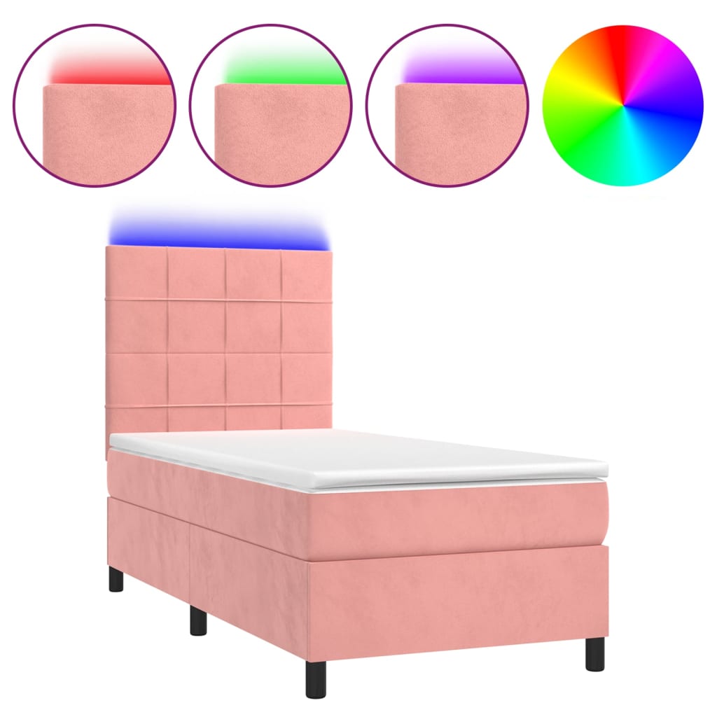 Krevet box spring s madracem LED ružičasti 80x200 cm baršunasti