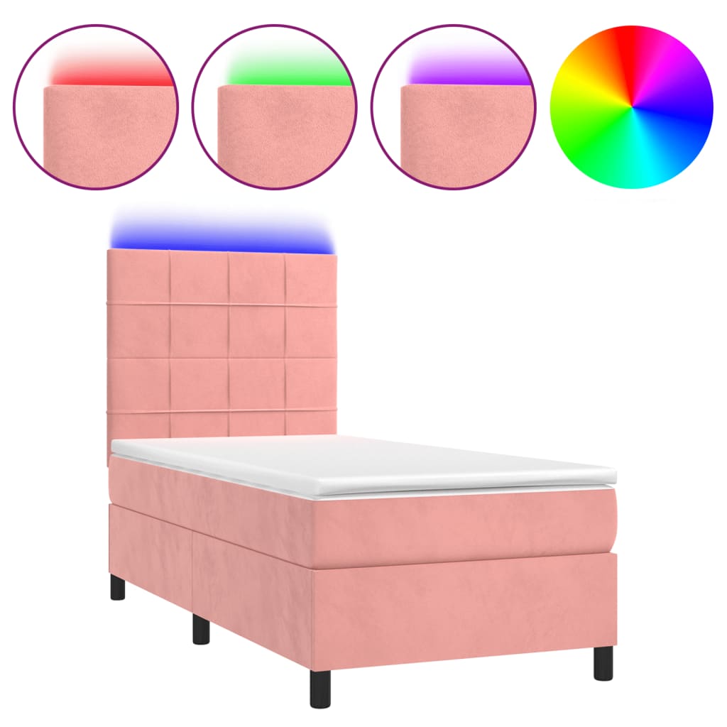 Krevet box spring s madracem LED ružičasti 90x200 cm baršunasti