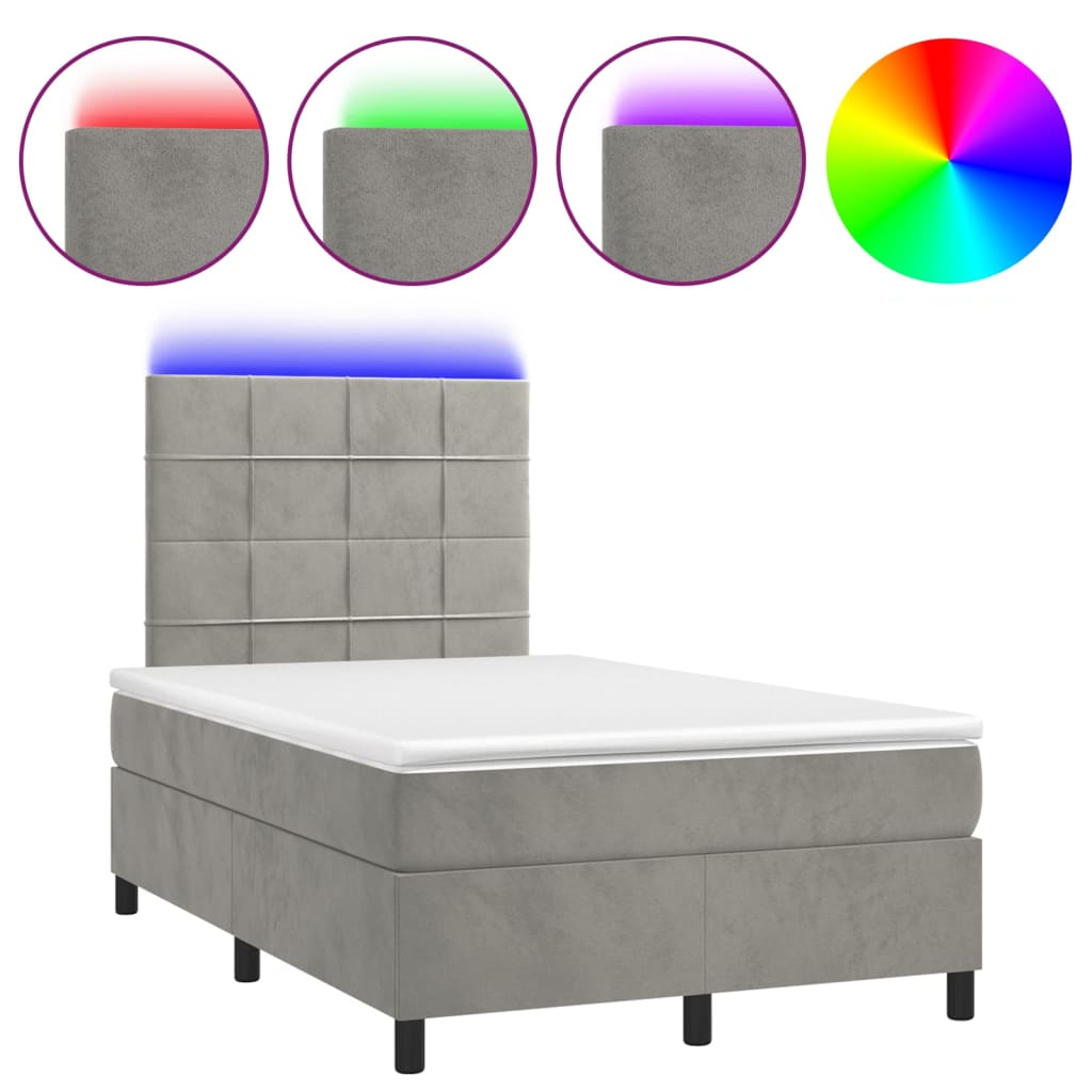 Krevet box spring s madracem LED svjetlosivi 120x200 cm baršun