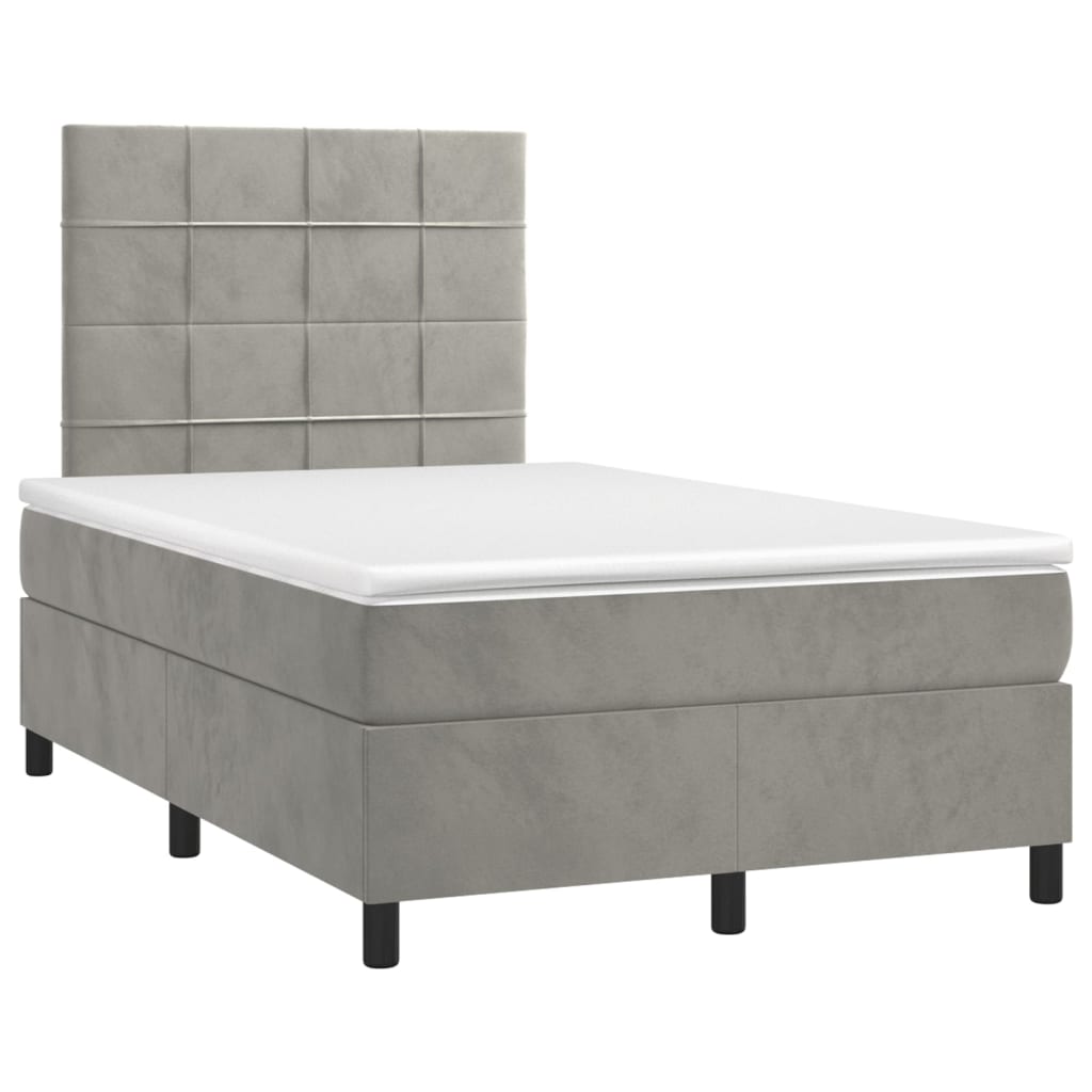 Krevet box spring s madracem LED svjetlosivi 120x200 cm baršun