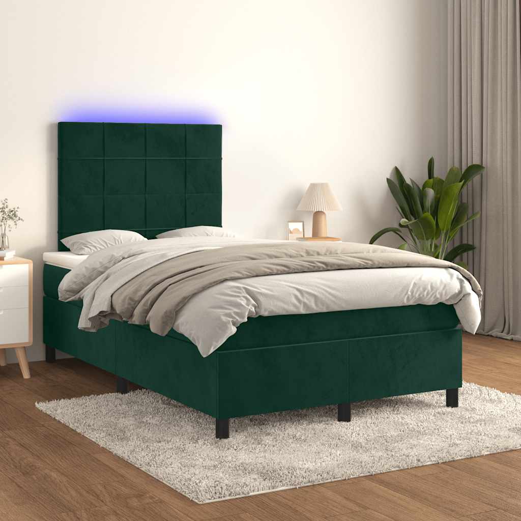 Krevet box spring s madracem LED tamnozeleni 120x200 cm baršun