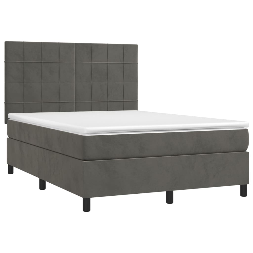 Krevet box spring s madracem LED tamnosivi 140x190 cm baršun