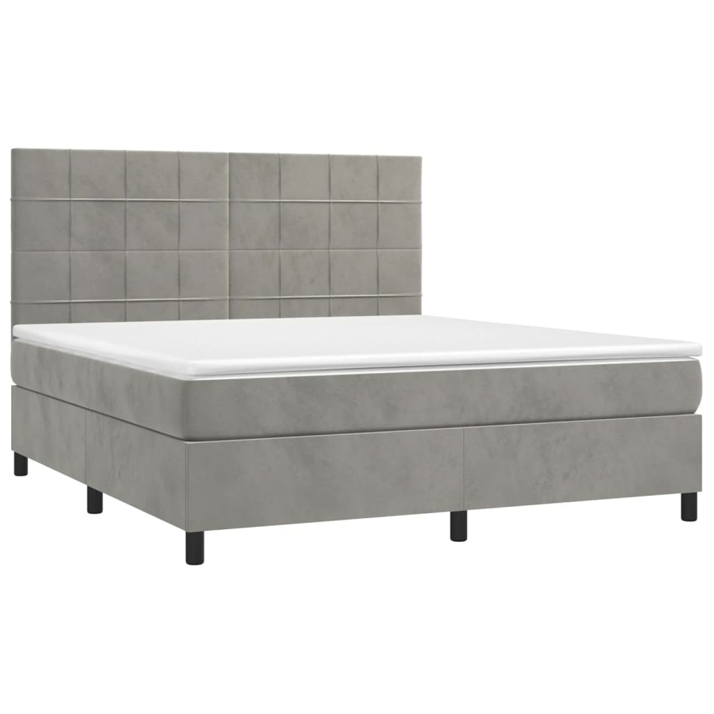 Krevet box spring s madracem LED svjetlosivi 160x200 cm baršun