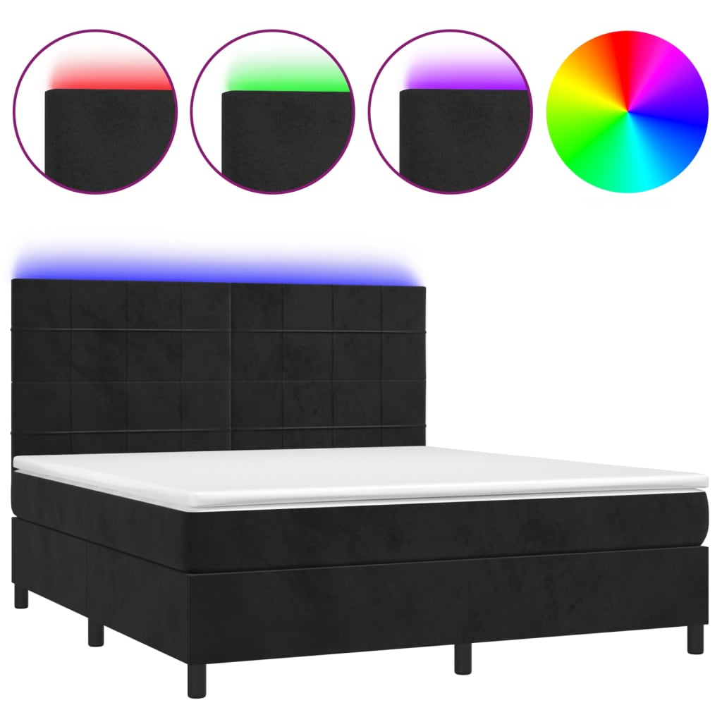 Krevet box spring s madracem LED crni 160x200 cm baršun