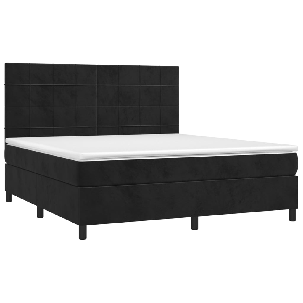 Krevet box spring s madracem LED crni 160x200 cm baršun