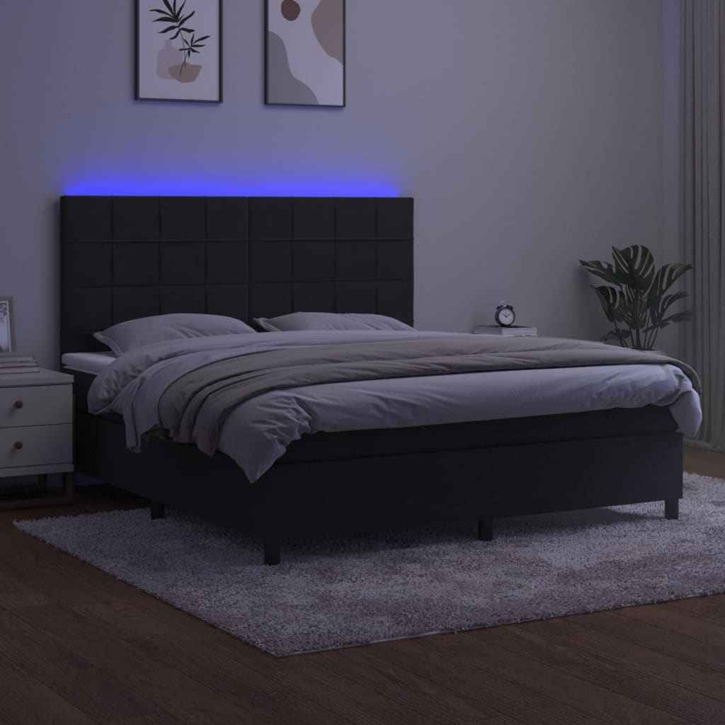 Krevet box spring s madracem LED crni 160x200 cm baršun