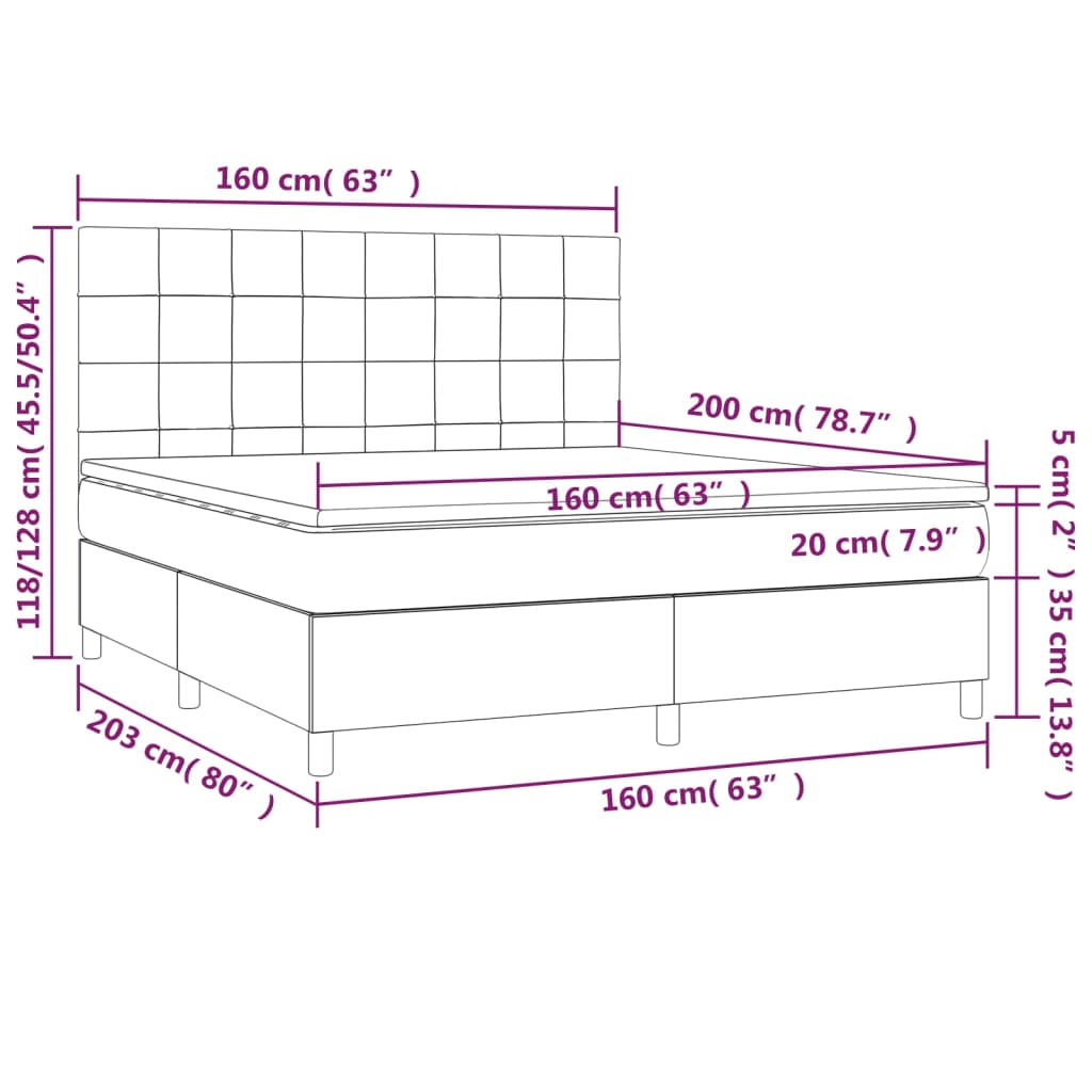 Krevet box spring s madracem LED crni 160x200 cm baršun