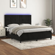 Krevet box spring s madracem LED crni 160x200 cm baršun