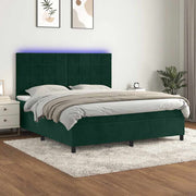 Krevet box spring s madracem LED tamnozeleni 160x200 cm baršun