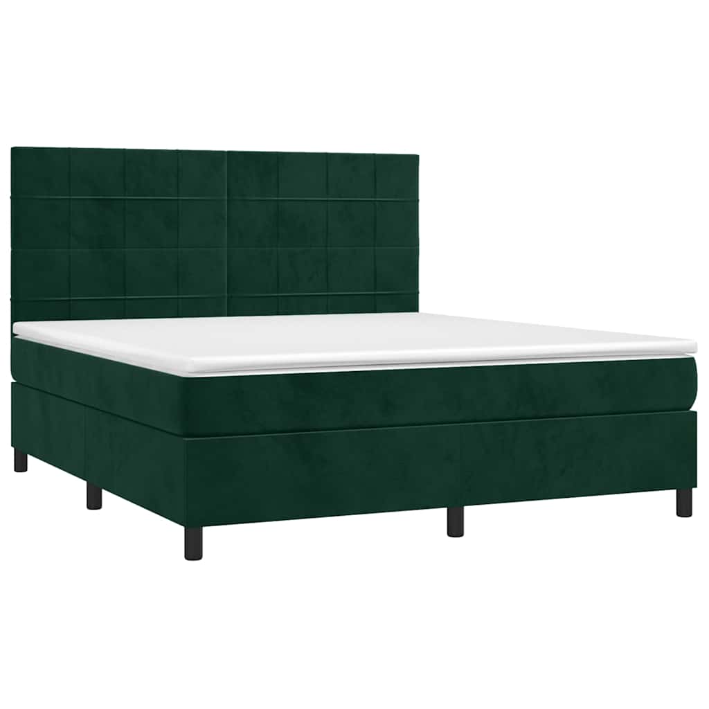 Krevet box spring s madracem LED tamnozeleni 180x200 cm baršun
