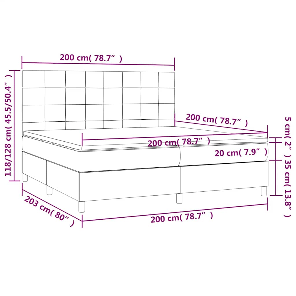 Krevet box spring s madracem LED tamnoplavi 200x200 cm baršun