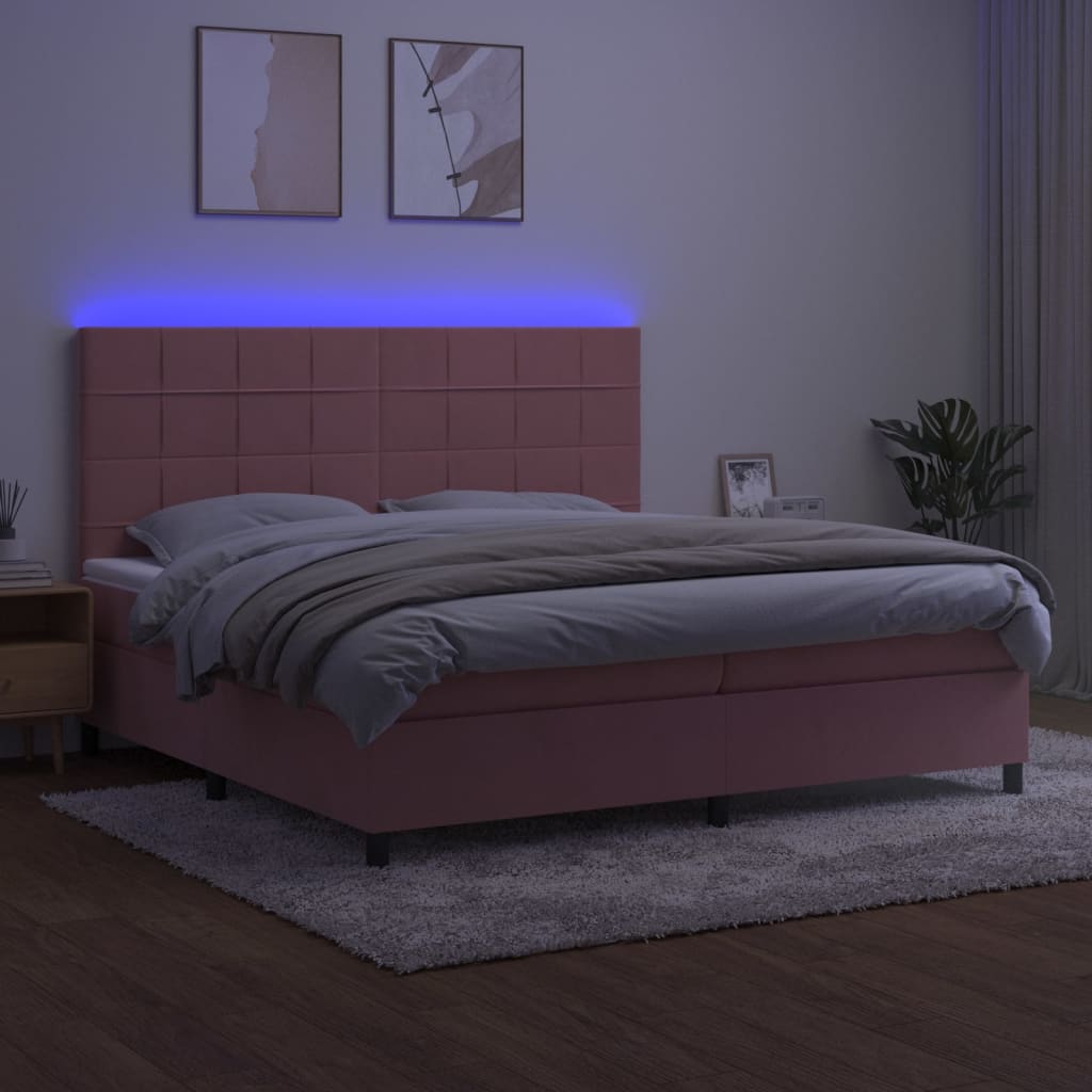 Krevet box spring s madracem LED ružičasti 200x200cm baršunasti