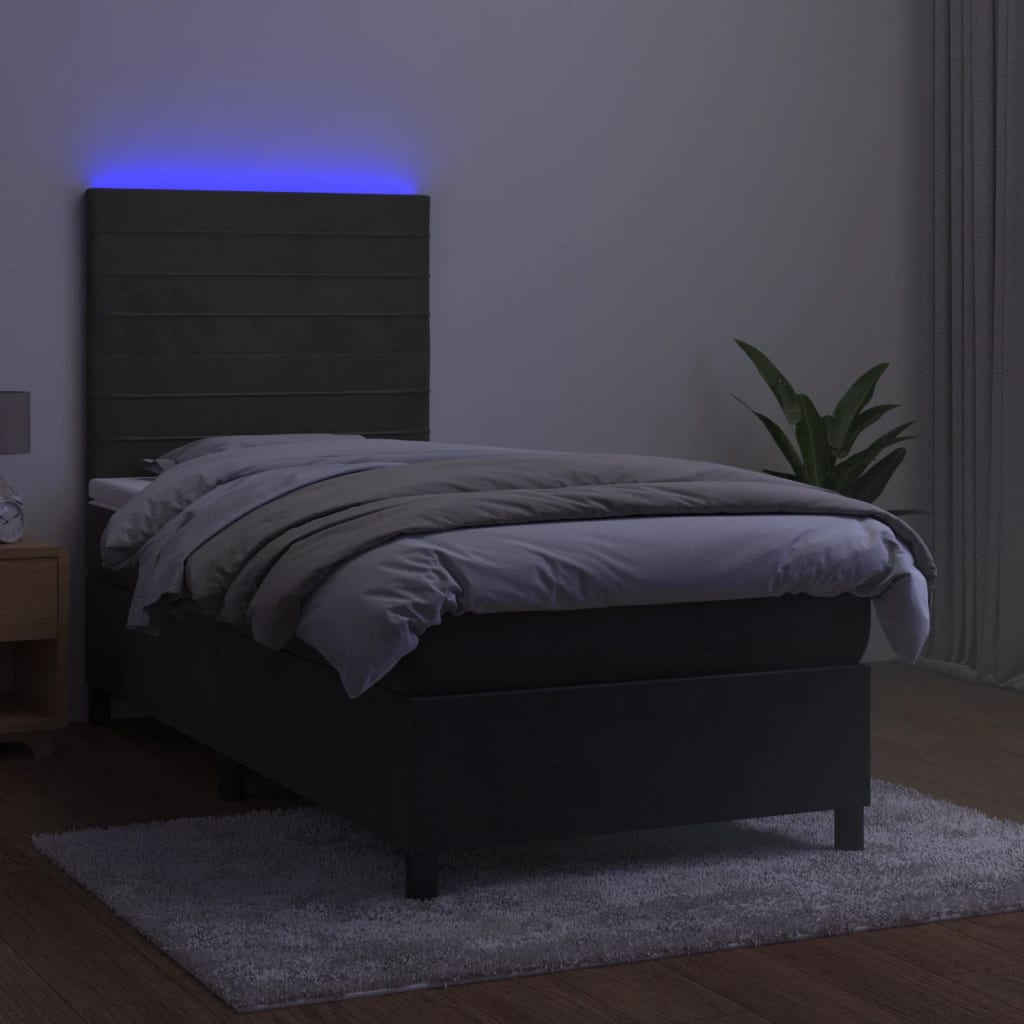 Krevet box spring s madracem LED tamnosivi 90x190 cm baršun