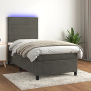 Krevet box spring s madracem LED tamnosivi 90x190 cm baršun