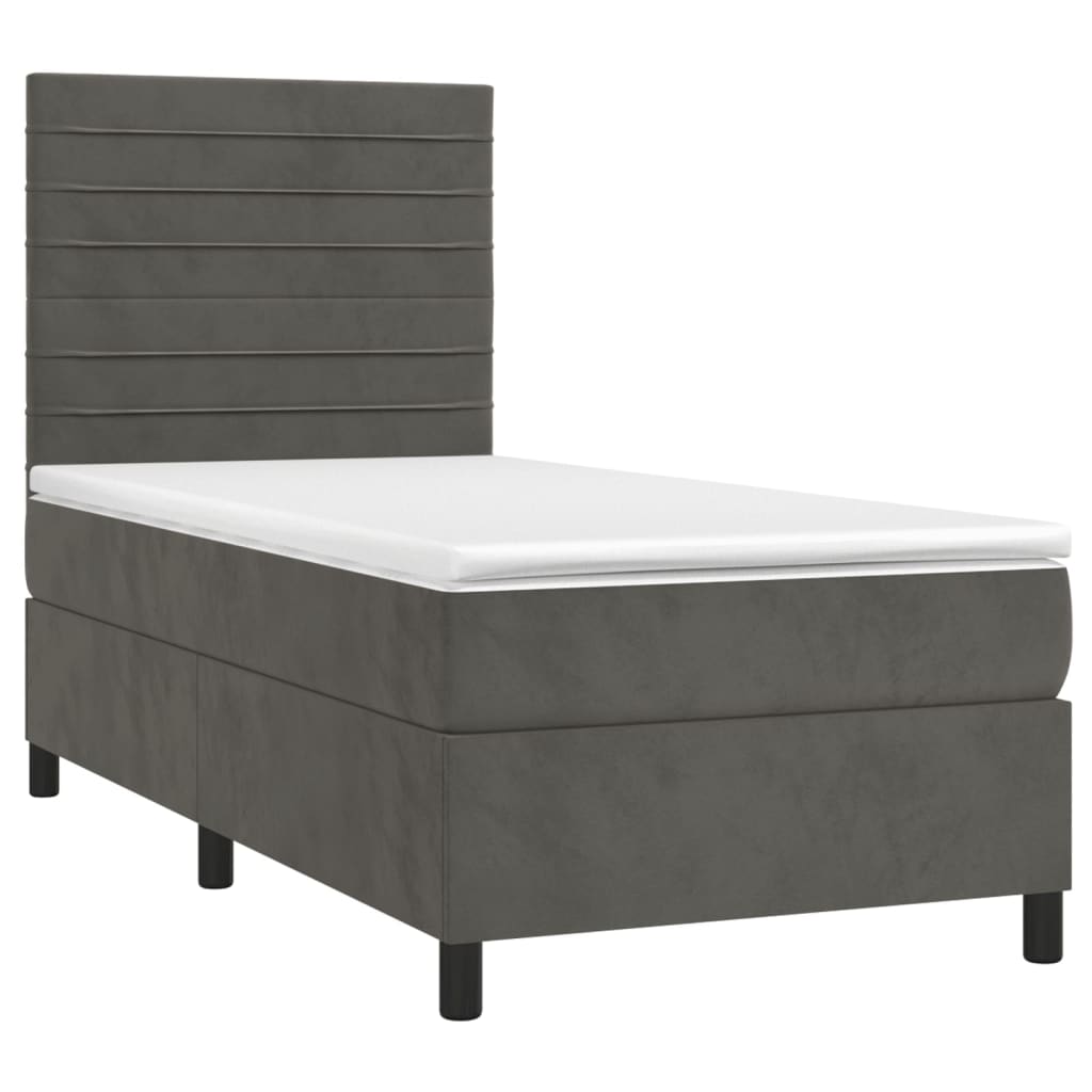 Krevet box spring s madracem LED tamnosivi 90x200 cm baršun