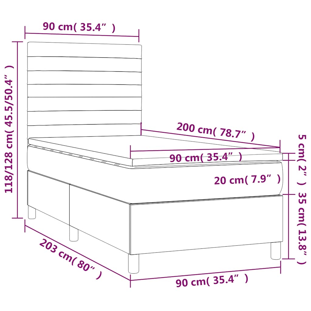 Krevet box spring s madracem LED tamnozeleni 90x200 cm baršun