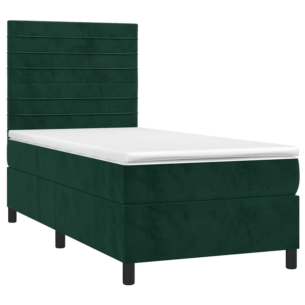 Krevet box spring s madracem LED tamnozeleni 100x200 cm baršun
