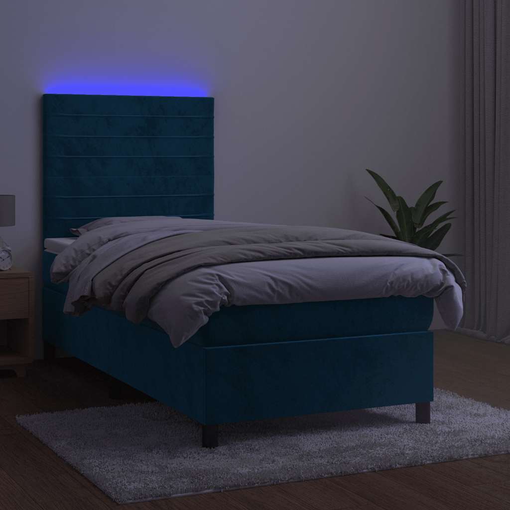 Krevet box spring s madracem LED tamnoplavi 100x200 cm baršun