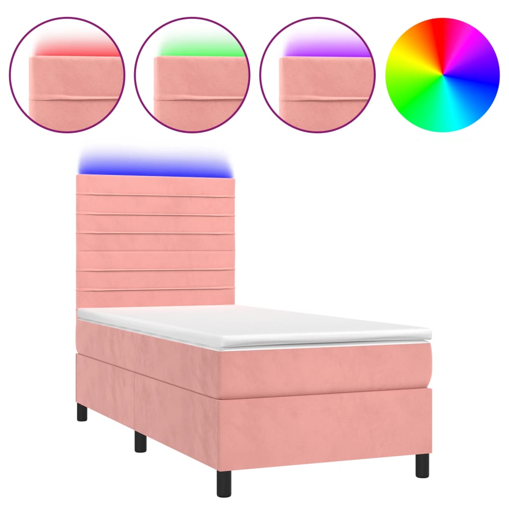 Krevet box spring s madracem LED ružičasti 100x200cm baršunasti
