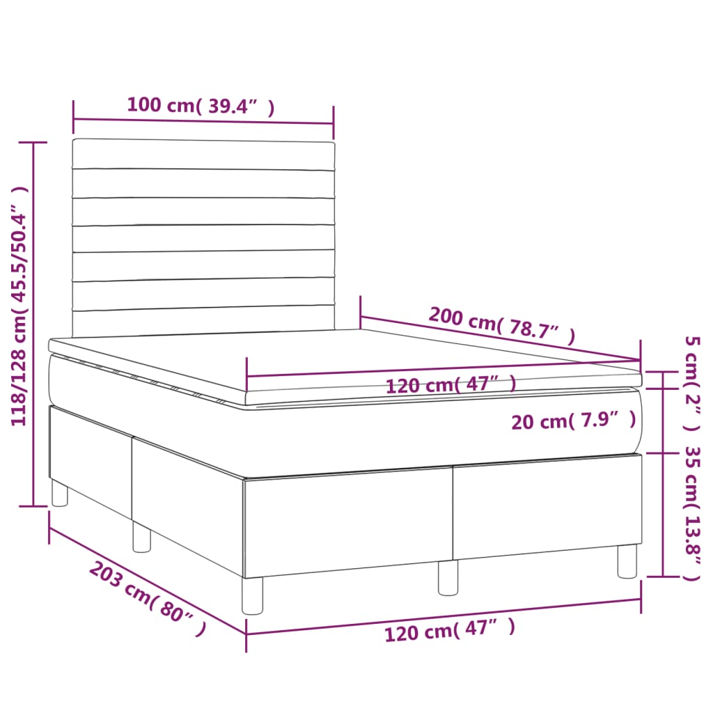 Krevet box spring s madracem LED tamnosivi 120 x 200 cm baršun