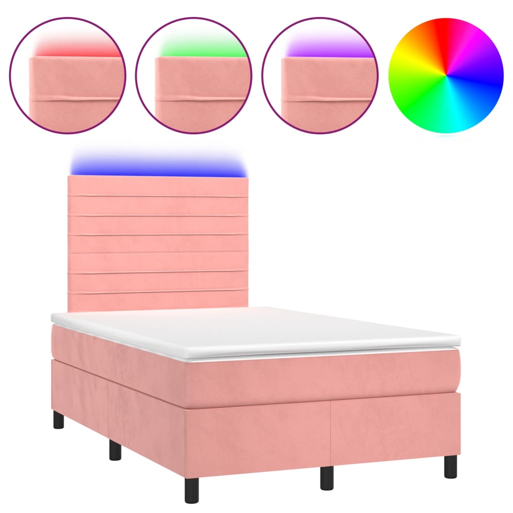 Krevet box spring s madracem LED ružičasti 120x200cm baršunasti