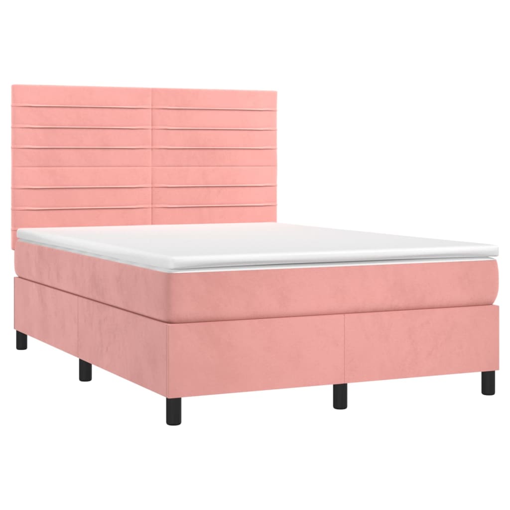 Krevet box spring s madracem LED ružičasti 140x200cm baršunasti