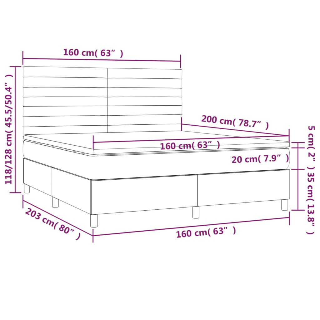 Krevet box spring s madracem LED tamnosivi 160x200 cm baršun