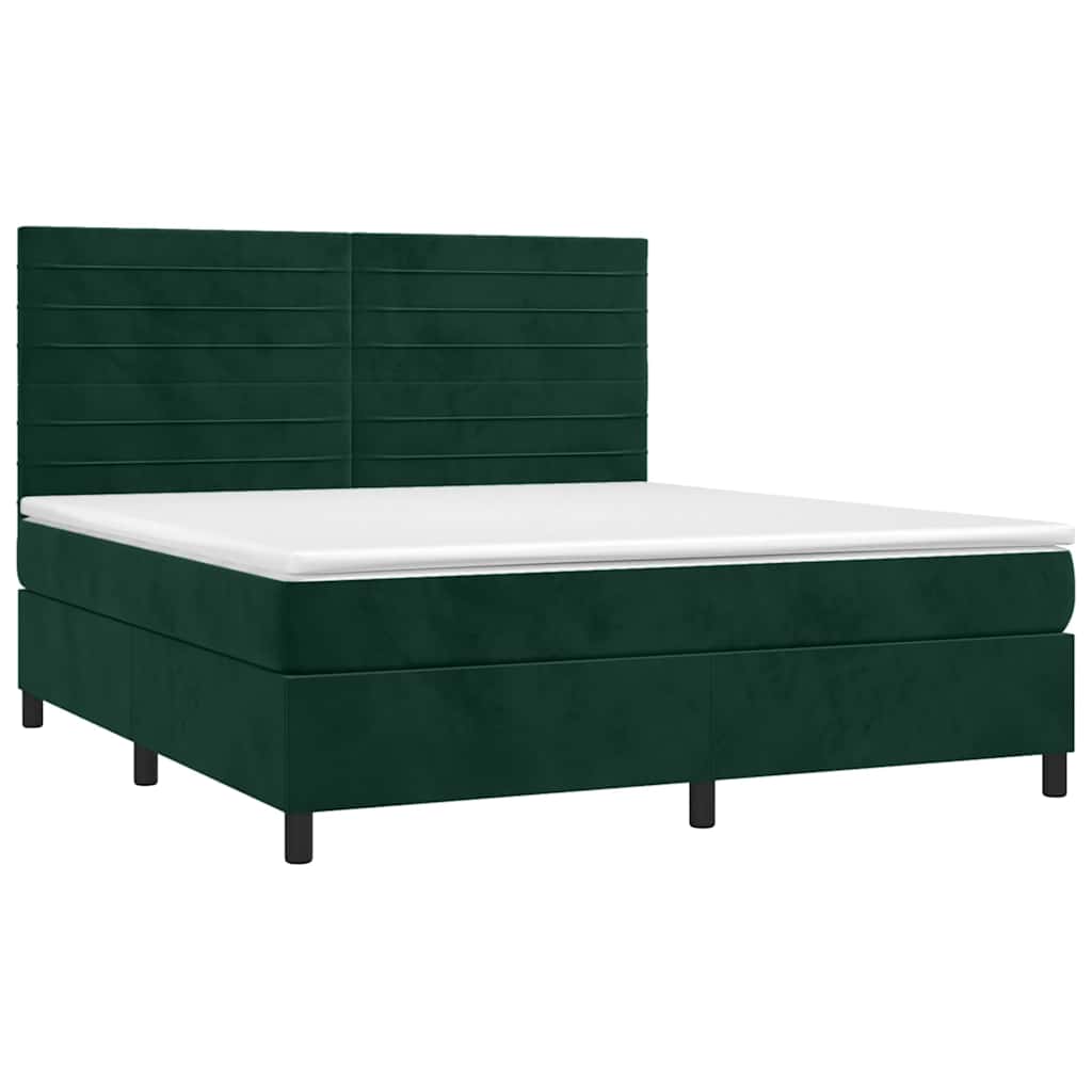 Krevet box spring s madracem LED tamnozeleni 180x200 cm baršun