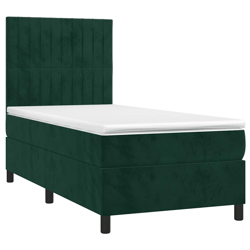 Krevet box spring s madracem LED tamnozeleni 80 x 200 cm baršun