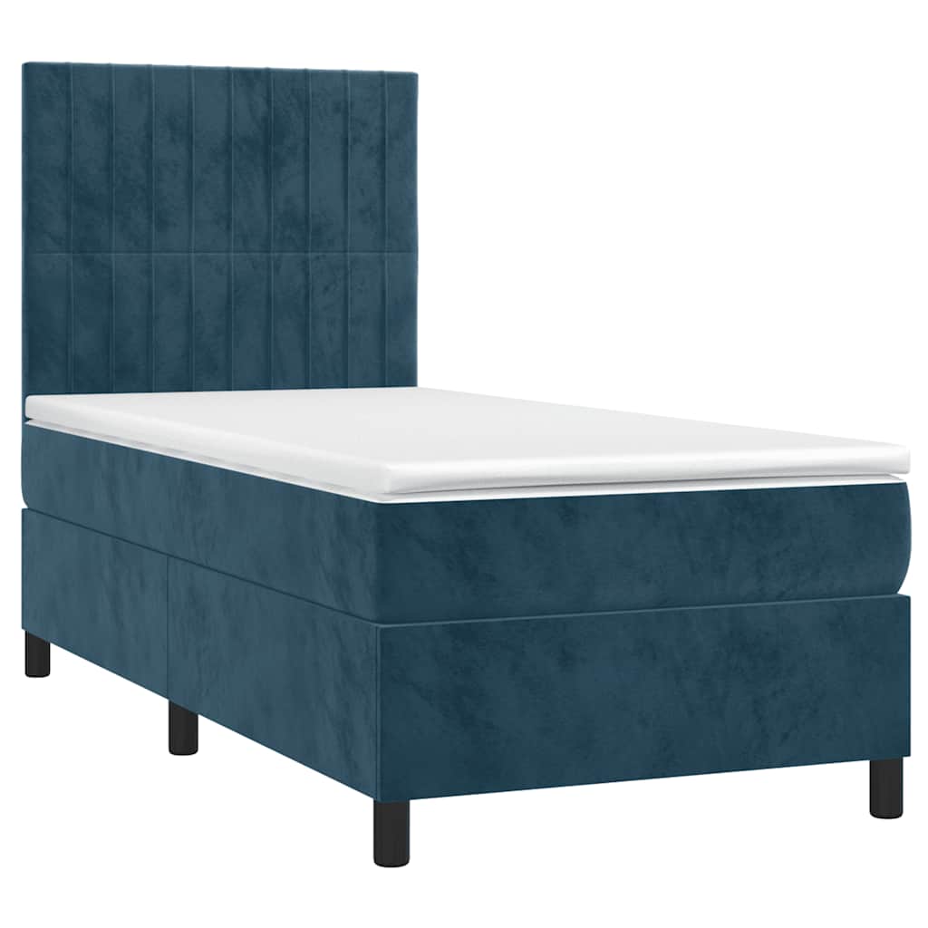 Krevet box spring s madracem LED tamnoplavi 90x190 cm baršun