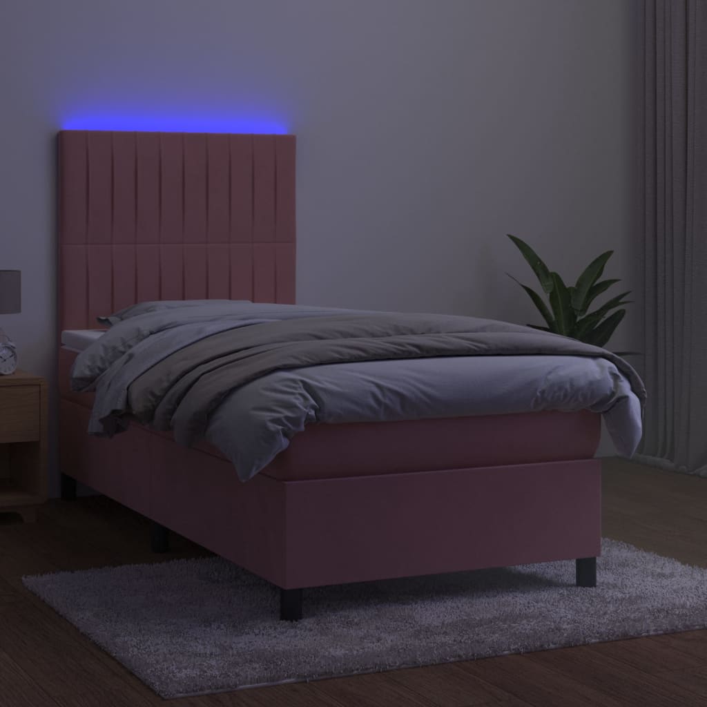 Krevet box spring s madracem LED ružičasti 90x190 cm baršunasti