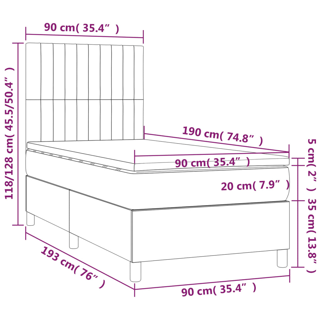 Krevet box spring s madracem LED ružičasti 90x190 cm baršunasti