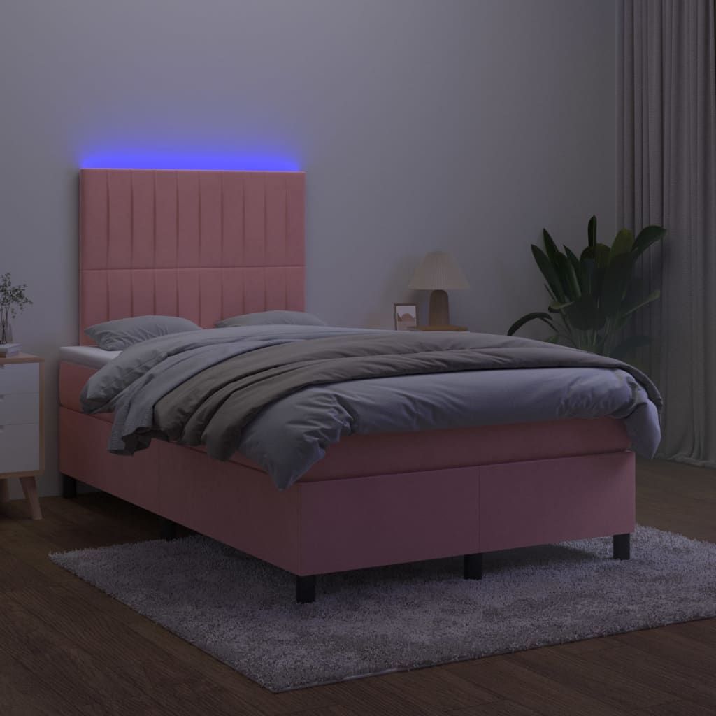 Krevet box spring s madracem LED ružičasti 120x200cm baršunasti