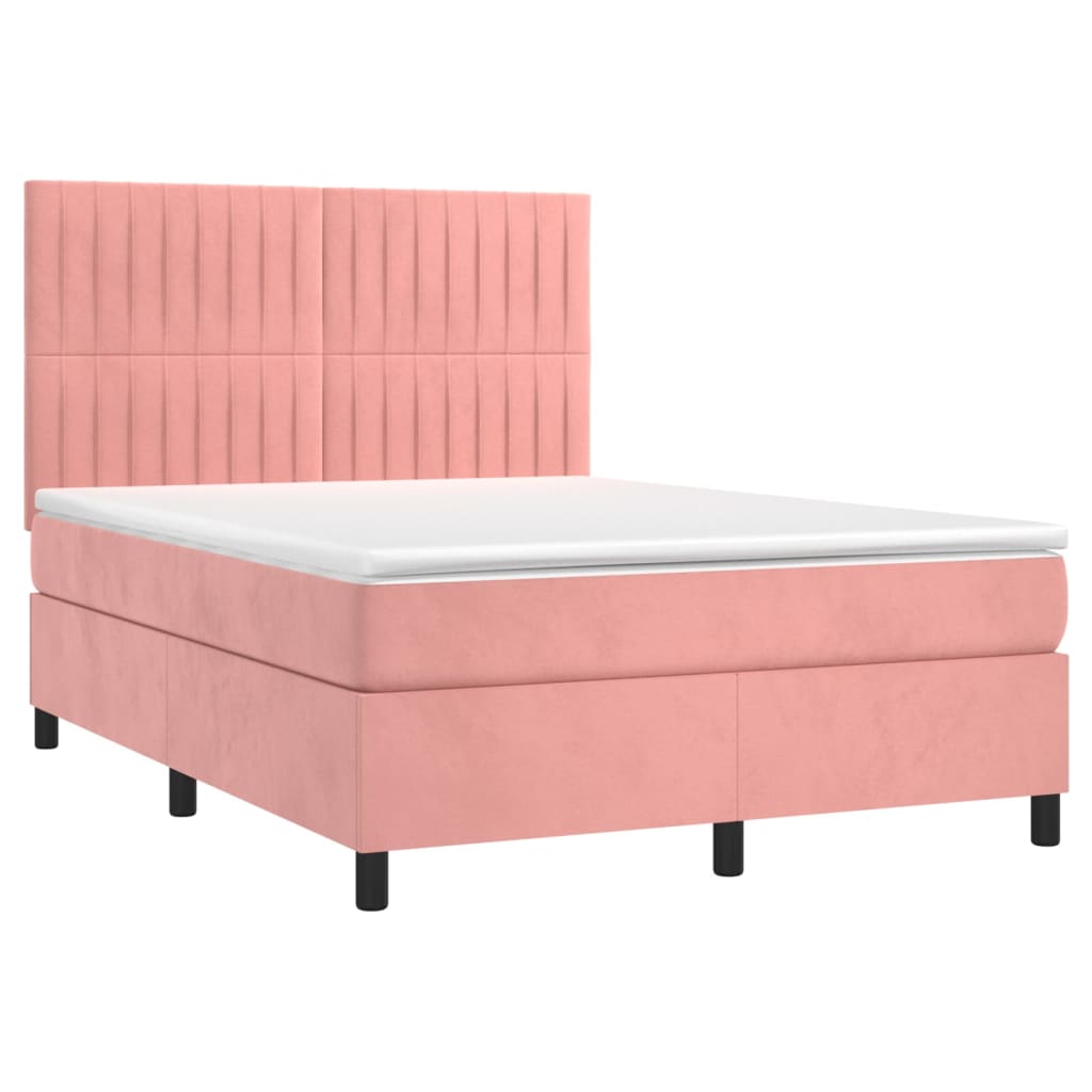 Krevet box spring s madracem LED ružičasti 140x190cm baršunasti