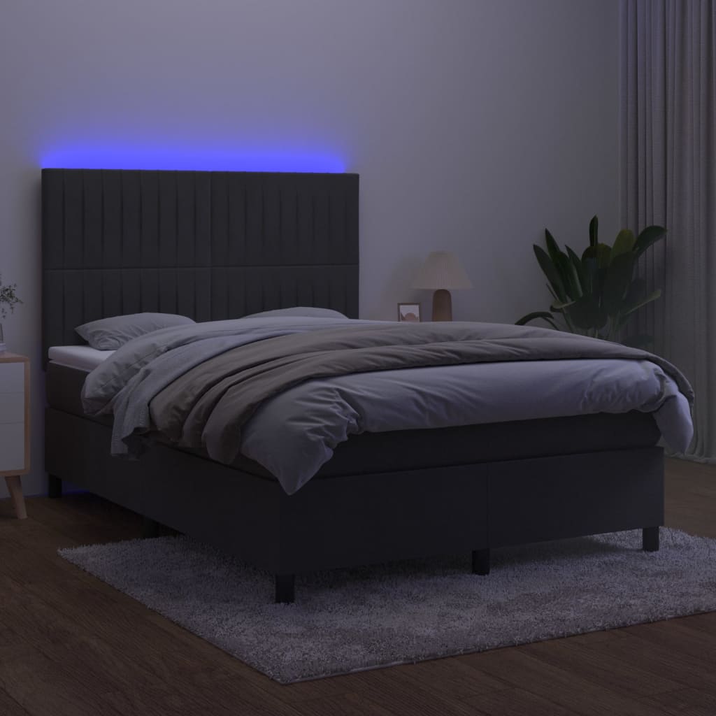 Krevet box spring s madracem LED tamnosivi 140x200 cm baršun