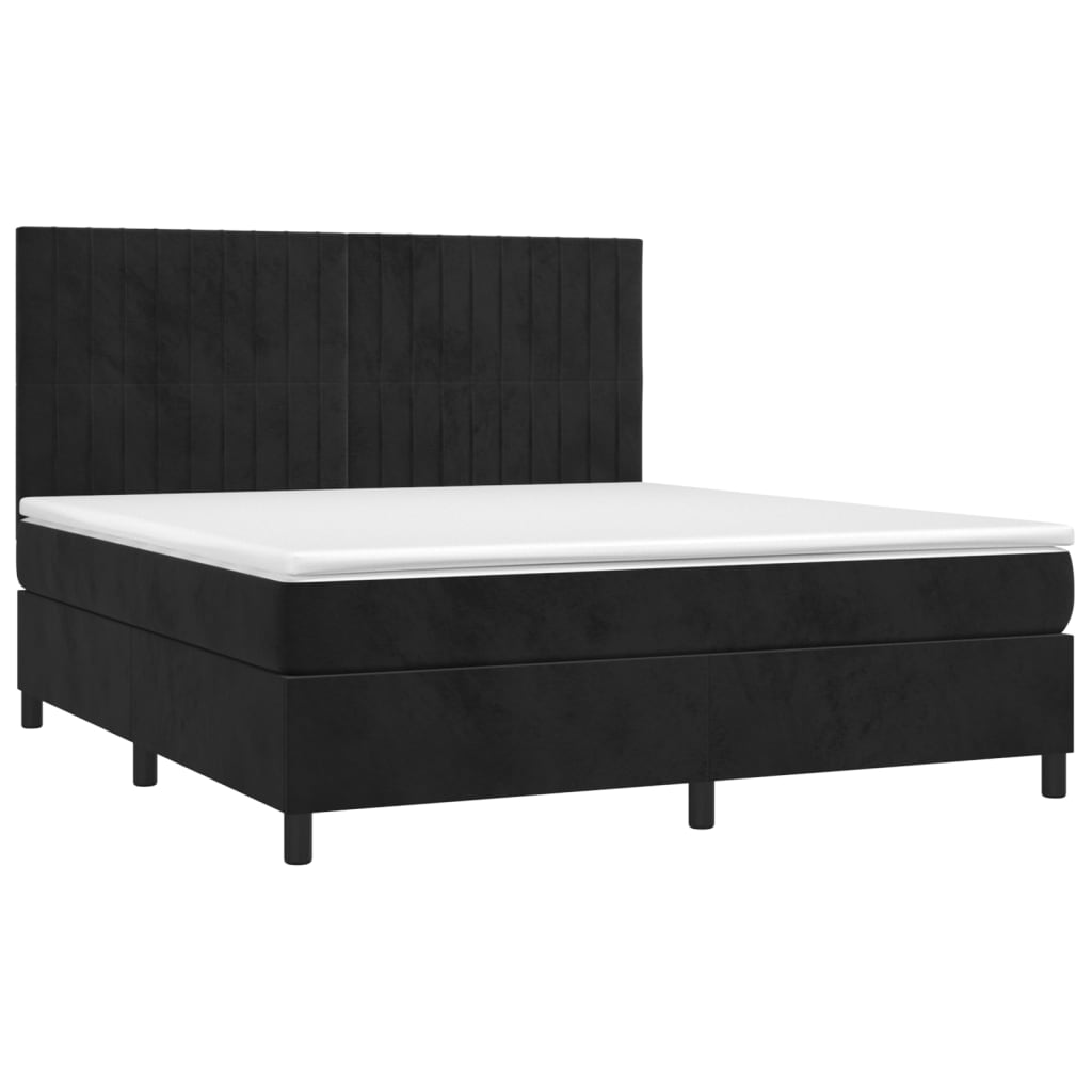 Krevet box spring s madracem LED crni 160x200 cm baršun