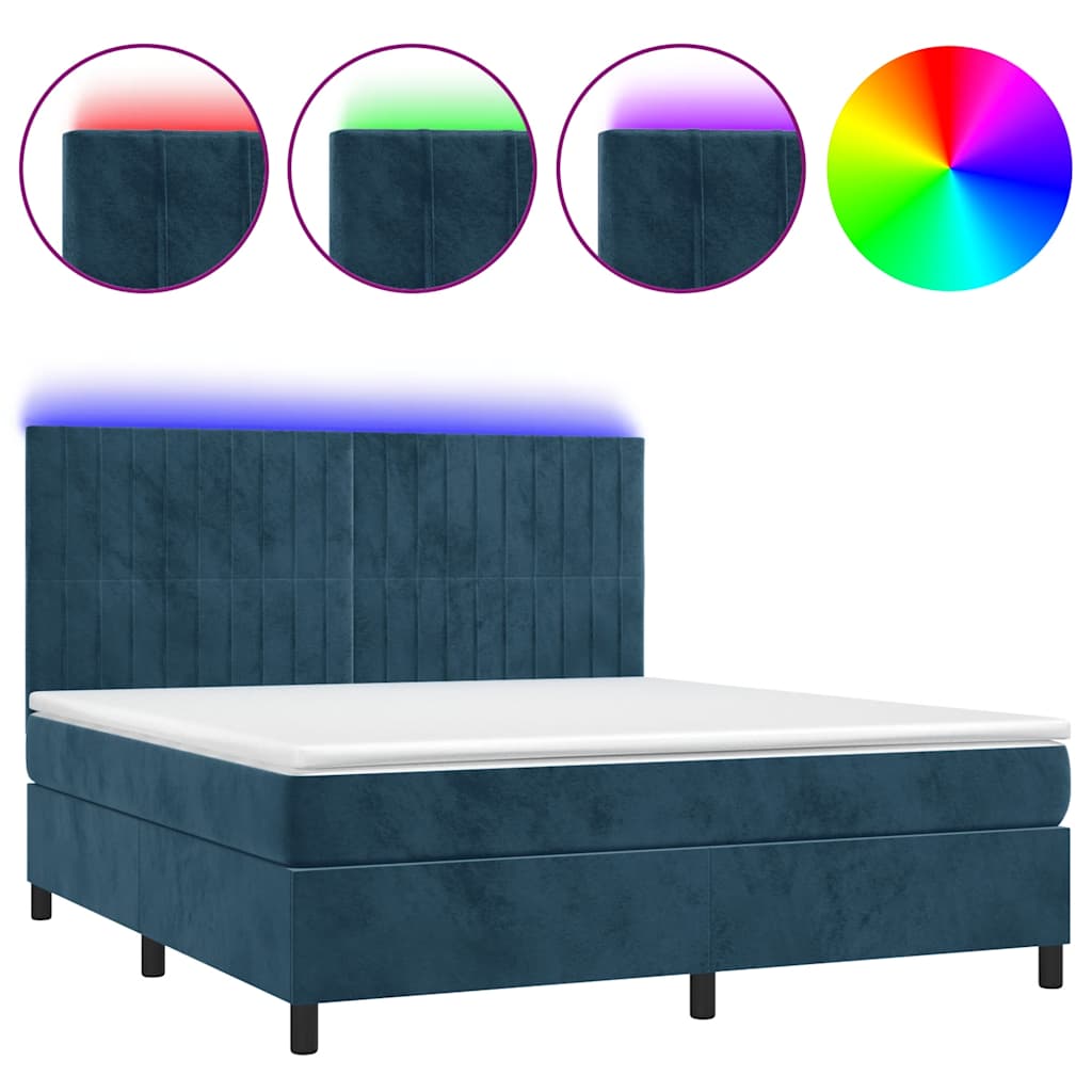 Krevet box spring s madracem LED tamnoplavi 160x200 cm baršun