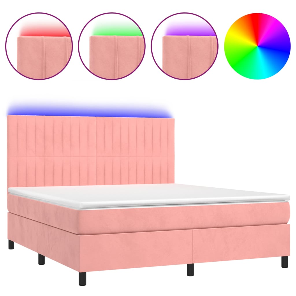 Krevet box spring s madracem LED ružičasti 160x200cm baršunasti