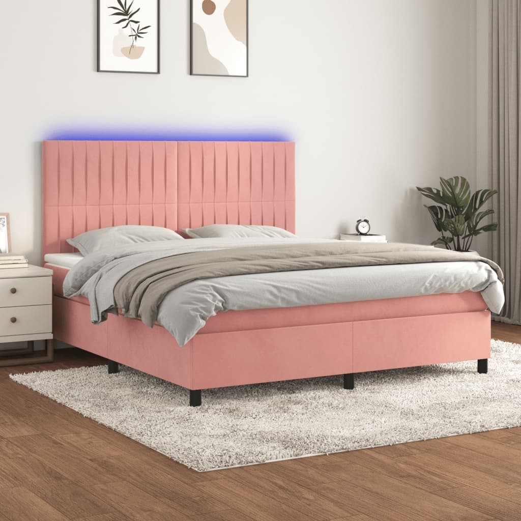 Krevet box spring s madracem LED ružičasti 160x200cm baršunasti
