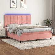 Krevet box spring s madracem LED ružičasti 160x200cm baršunasti