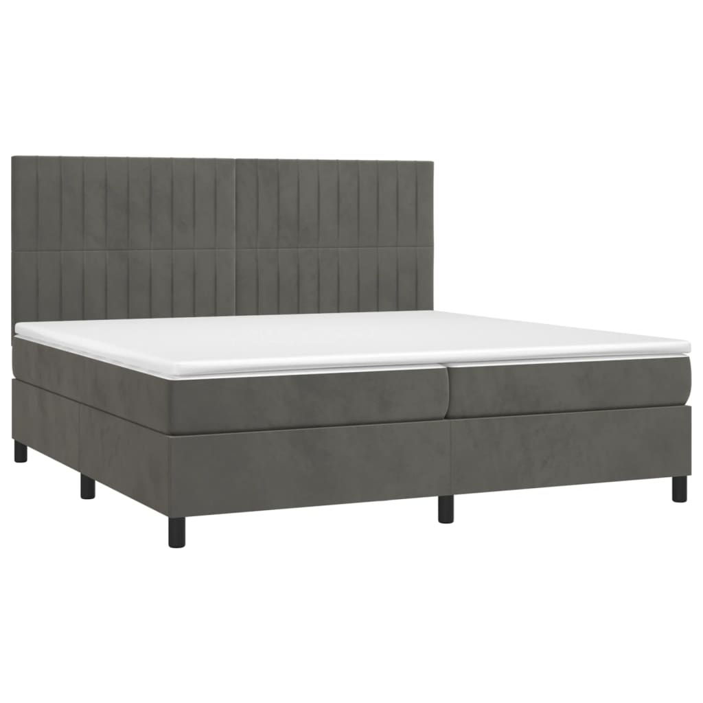 Krevet box spring s madracem LED tamnosivi 200x200 cm baršun