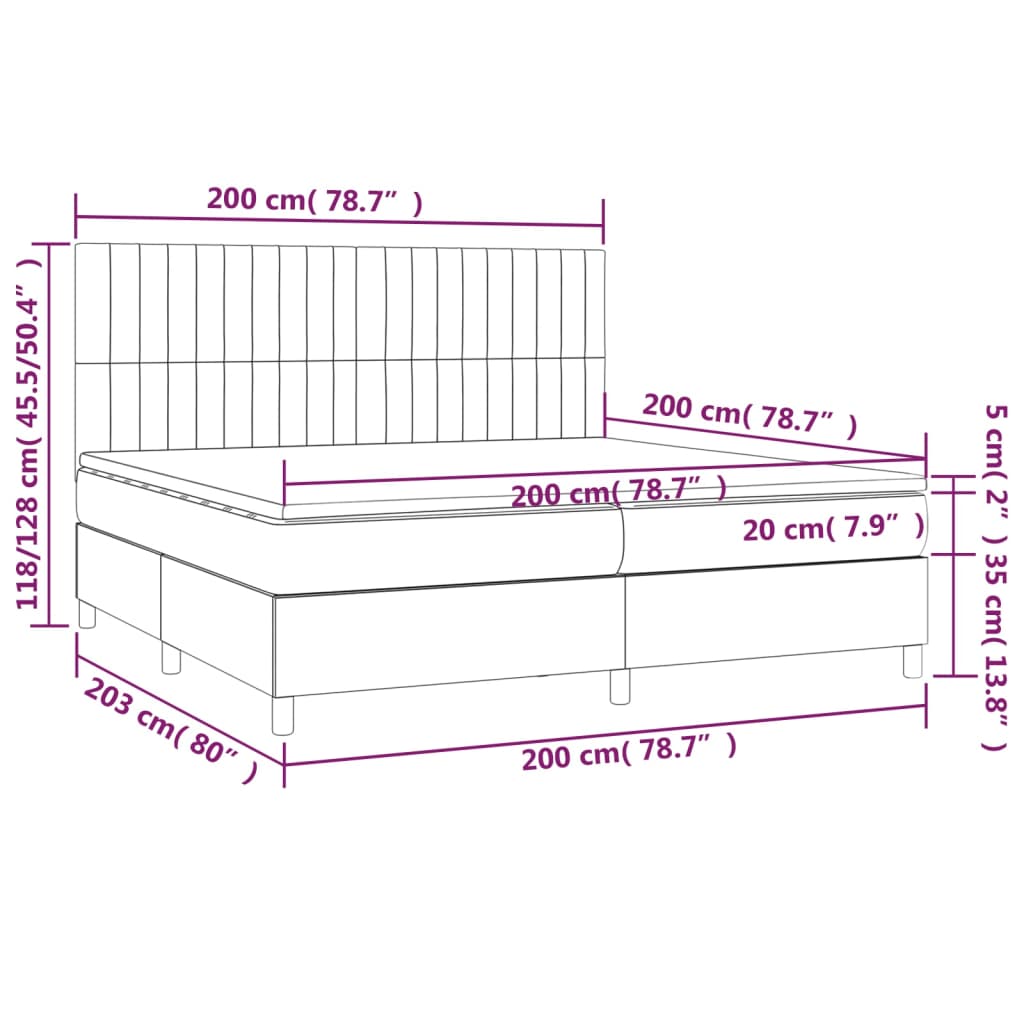 Krevet box spring s madracem LED ružičasti 200x200cm baršunasti