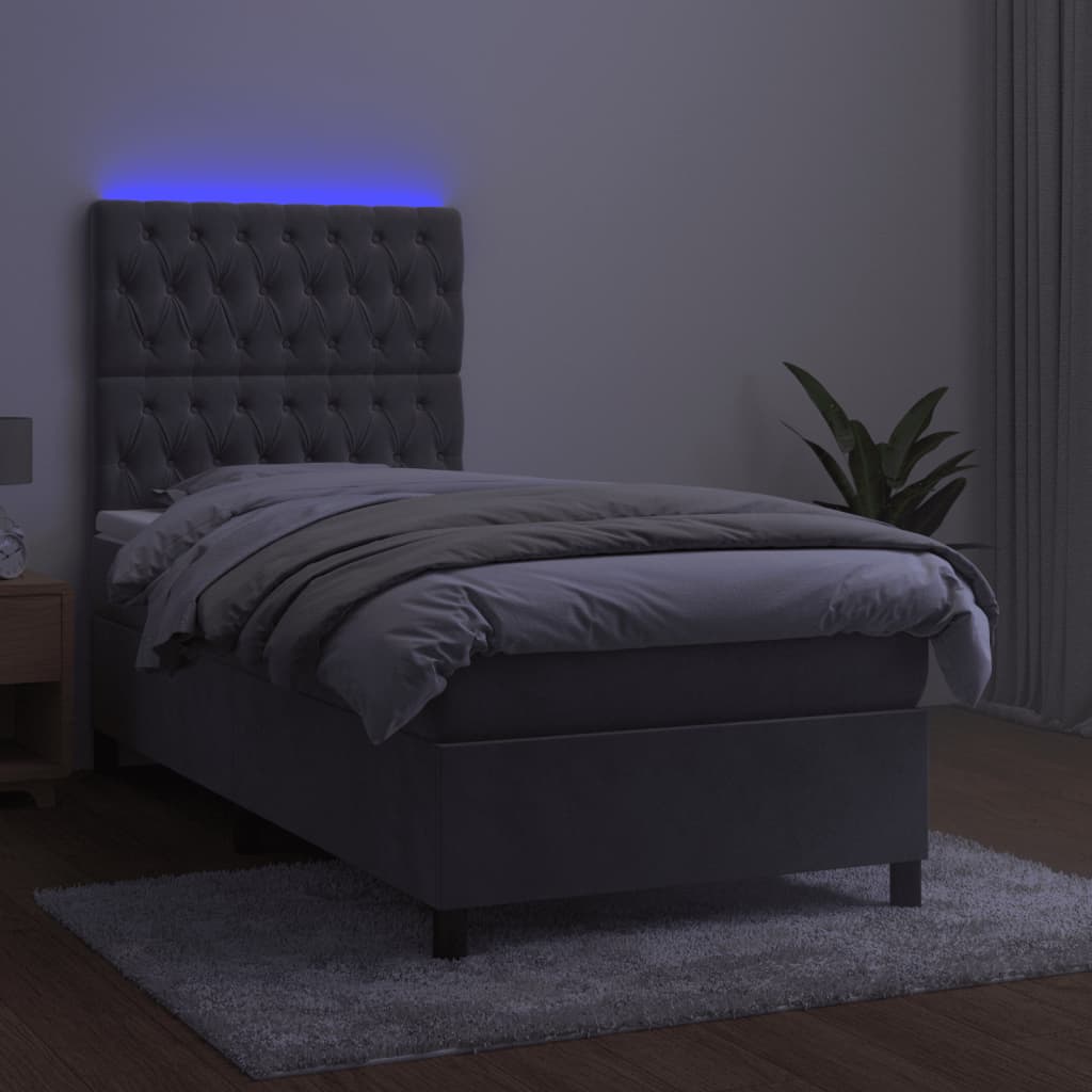 Krevet box spring s madracem LED svjetlosivi 80x200 cm baršun