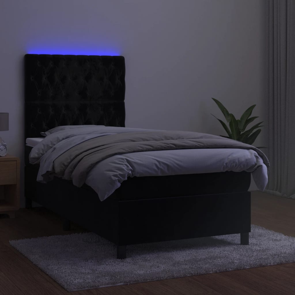 Krevet box spring s madracem LED crni 80 x 200 cm baršunasti