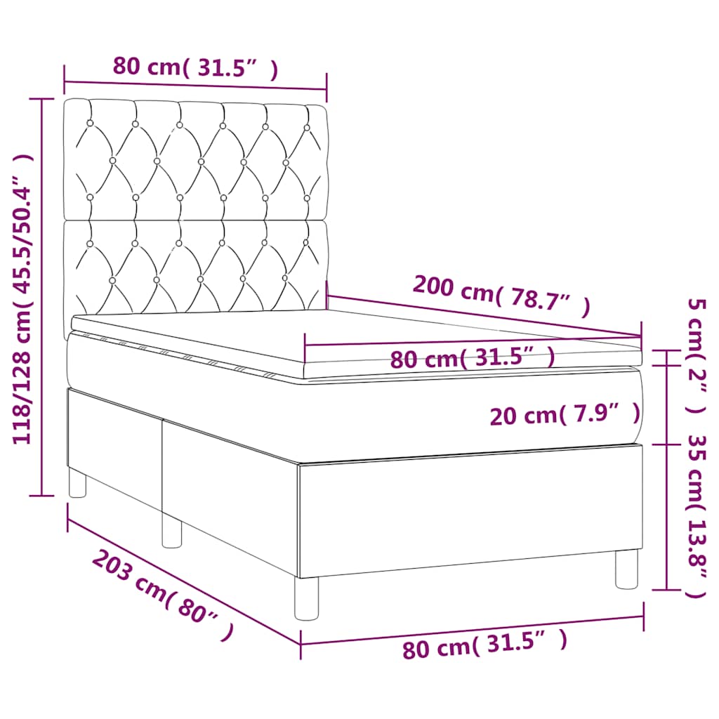 Krevet box spring s madracem LED tamnozeleni 80 x 200 cm baršun