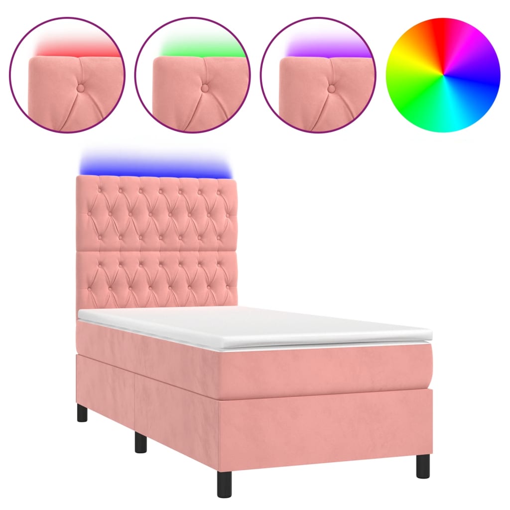 Krevet box spring s madracem LED ružičasti 80x200 cm baršunasti